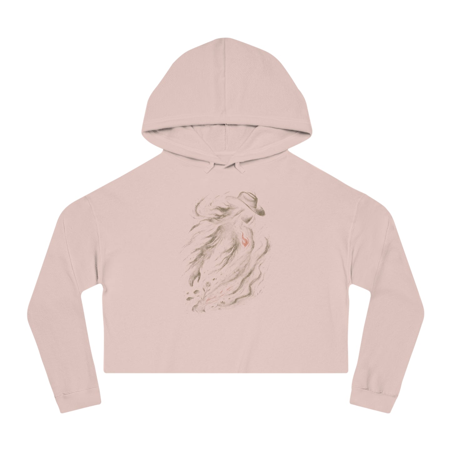 Pale Pink crop hoodie with a cowgirl with a red heart graphic #palepink