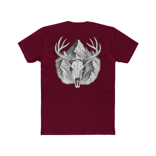 Cardinal Red t-shirt with graphic of buck skull in front of mountains #cardinalred