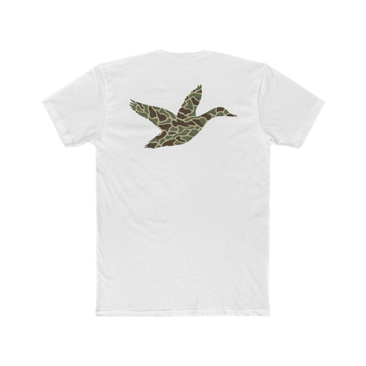 White t-shirt with a camouflage duck design on the back #white
