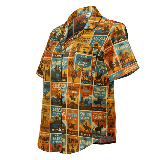 Western Pajama top with rodeo poster graphic covering the whole top #black