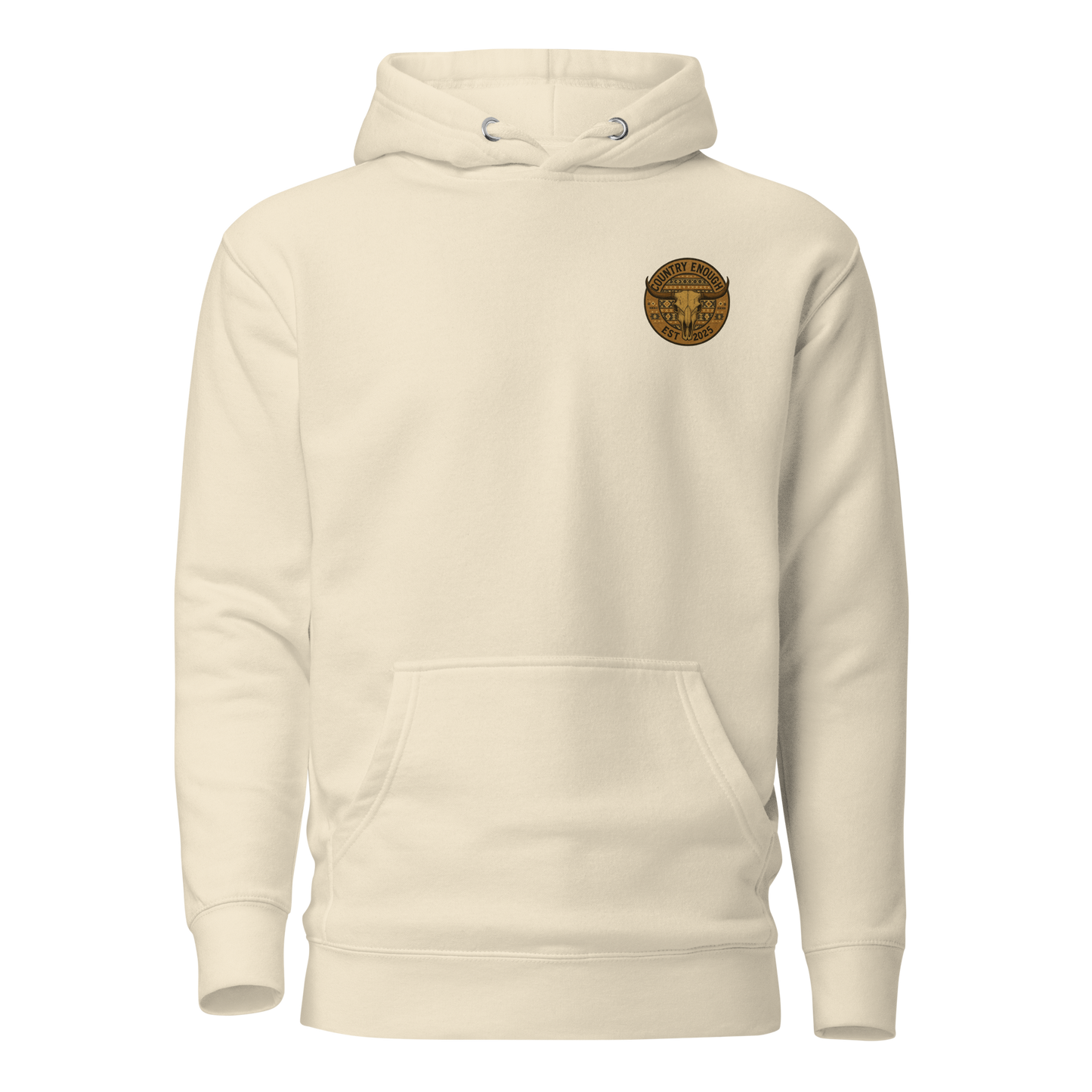 Cream hoodie with western style graphic featuring longhorn skull and aztec print #cream
