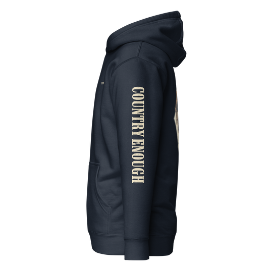 Navy Blazer hoodie with diamond shape graphic including a bucking horse and rider #navyblazer