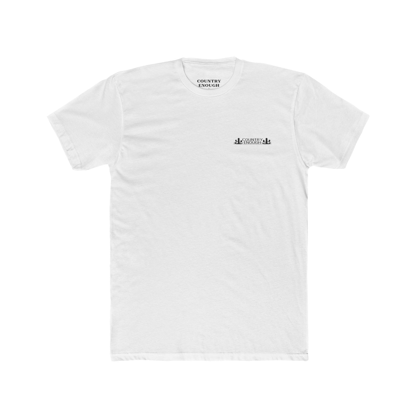 White t-shirt with mountain peaks, an open road, and desert cacti graphic #white