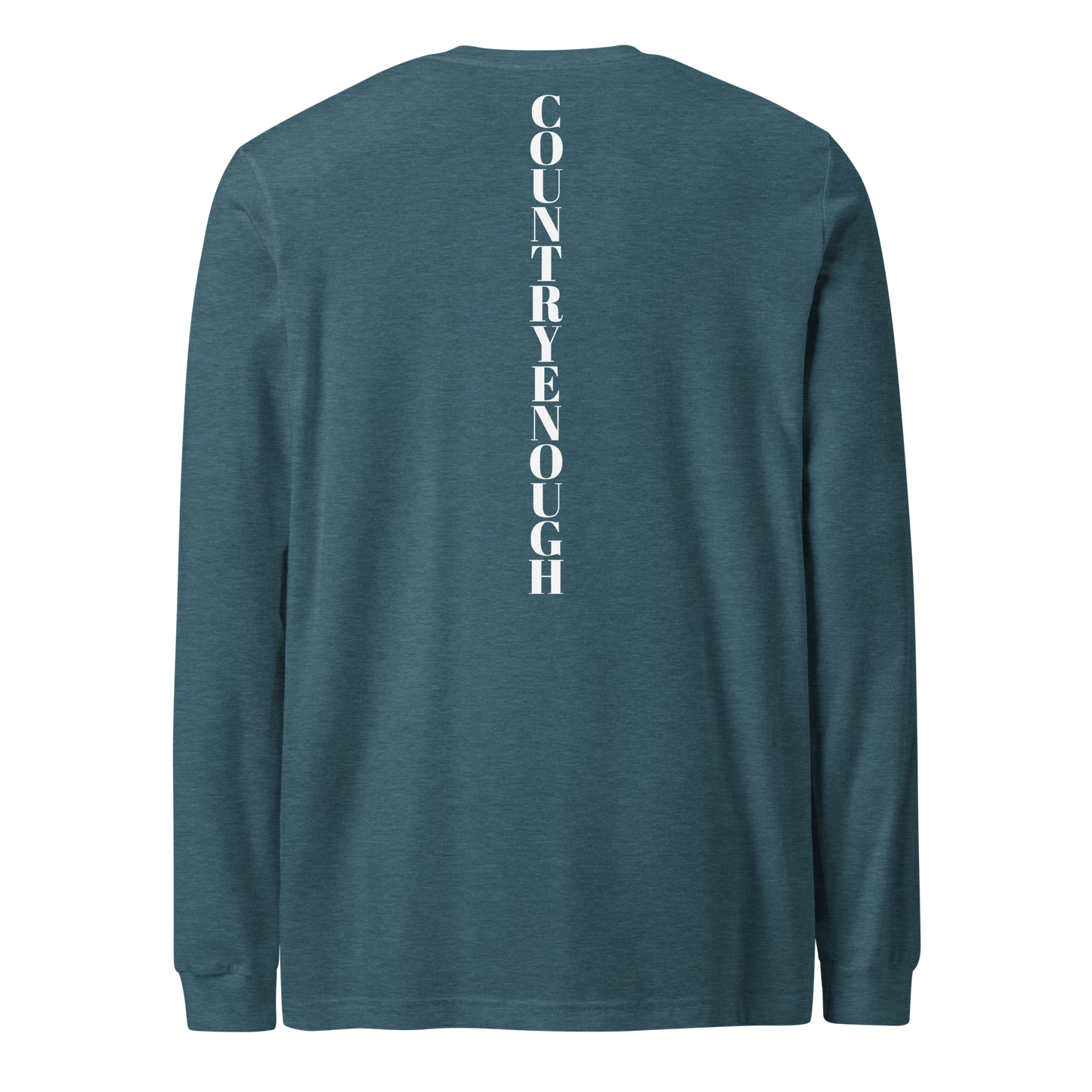 Heather Deep Teal t-shirt with words country enough on the front and down the spine on the back #heatherdeepteal