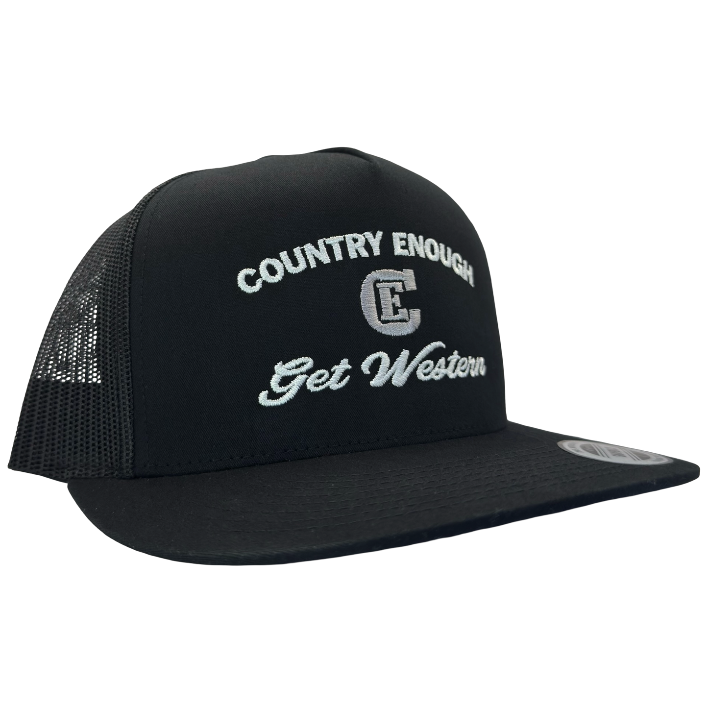 Yupoong 6006 flat bill snapback with words country enough get western and CE logo #black