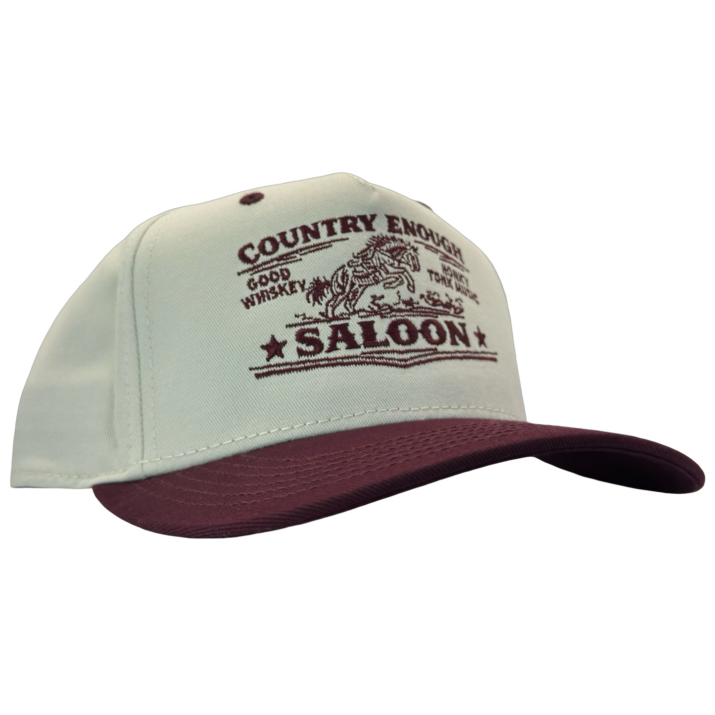 legacy heritage hta snapback hat with graphic of bucking horse and words country enough saloon, good whiskey, and honkey tonk music #wine