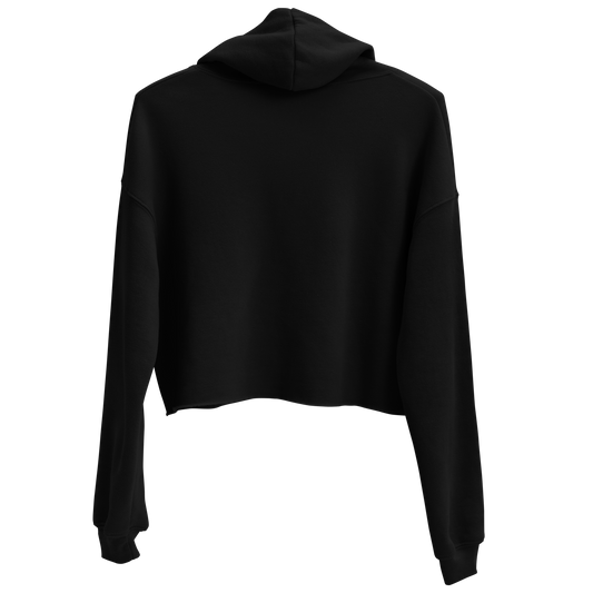 Black crop hoodie with bright red graphic of a cowgirl riding a bull with word rodeo in big letters below #black