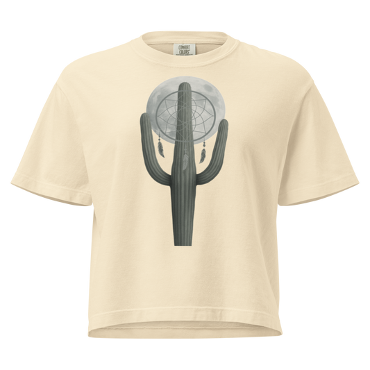 Ivory t-shirt with graphic of cactus, moon, and dreamcatcher #ivory