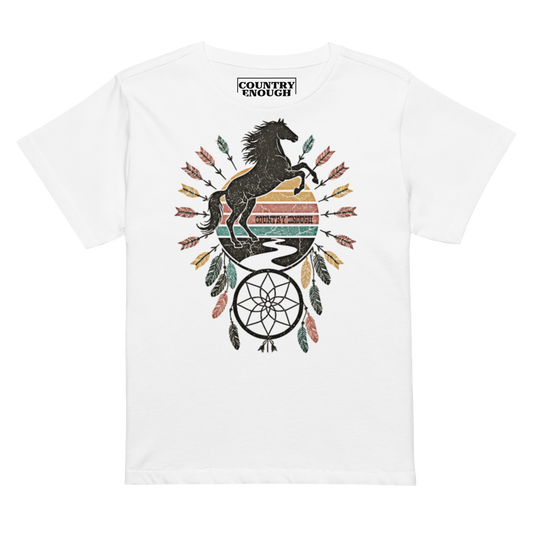 White t-shirt with horse and dreamcatcher #white