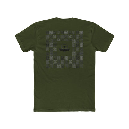 Military Green t-shirt with graphic of aztec patterns arranged in a square with country enough logo in the center #militarygreen