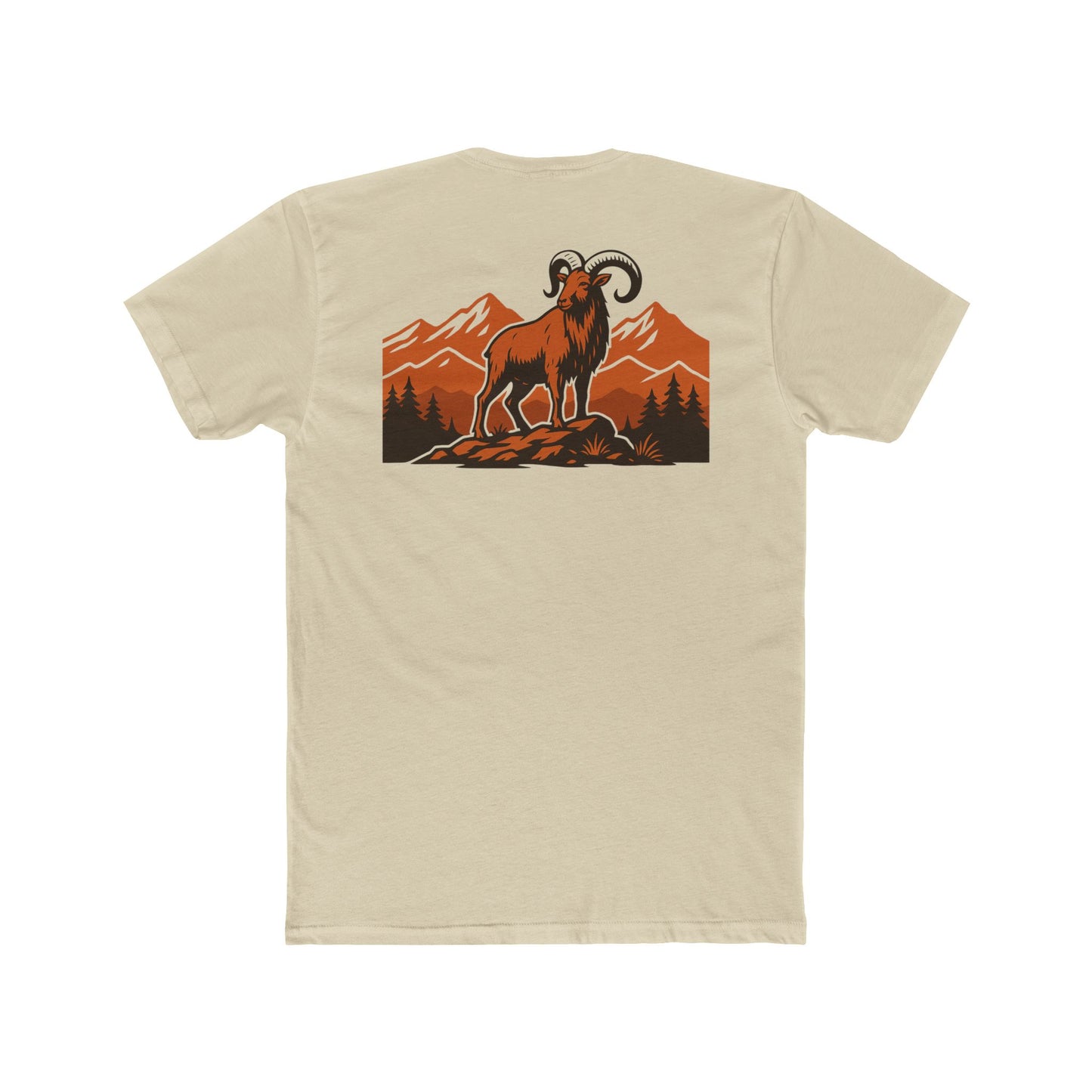 Cream t-shirt with graphic of an aoudad in the mountains #cream