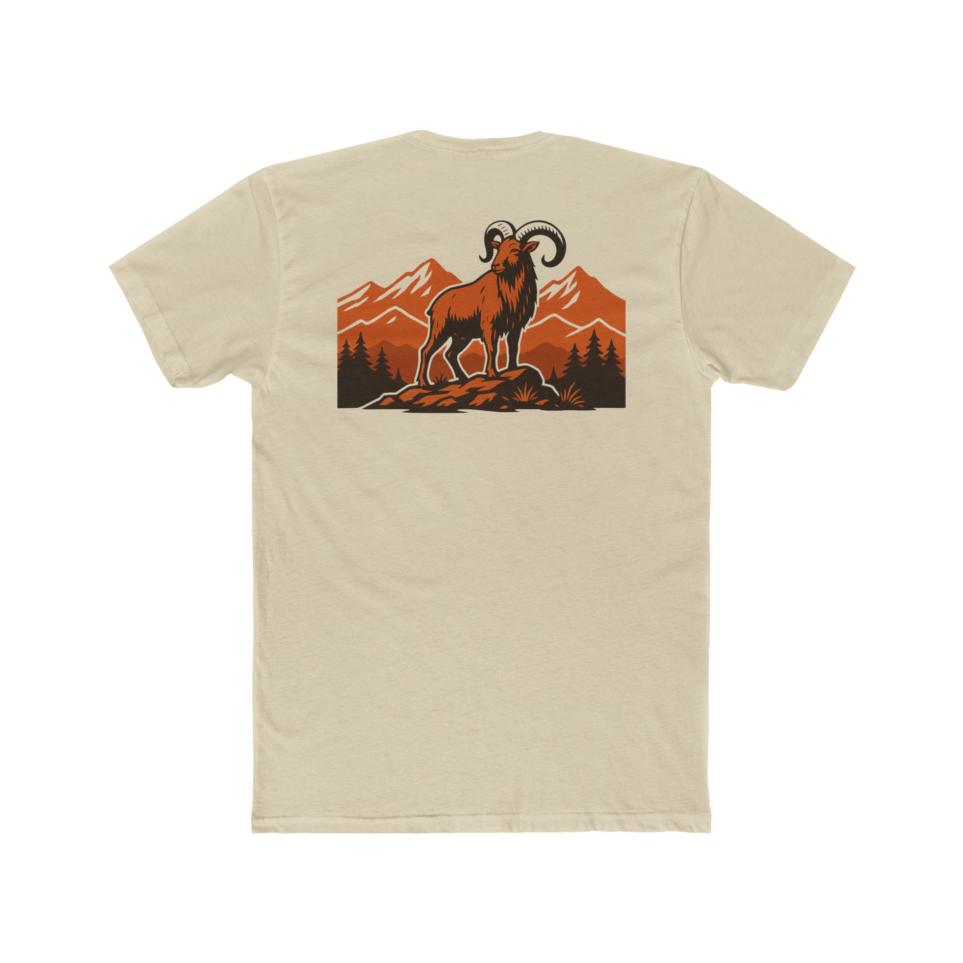 Cream t-shirt with graphic of an aoudad in the mountains #cream