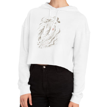 White crop hoodie with a cowgirl with a red heart graphic #white