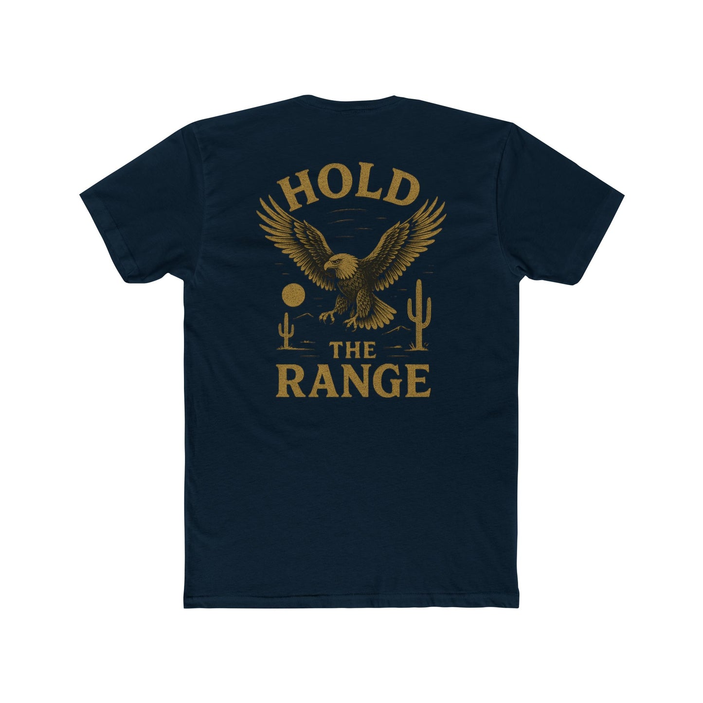 Midnight Navy t-shirt with graphic of an eagle, desert landscape, and the words hold the range #midnightnavy