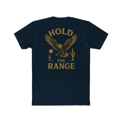 Midnight Navy t-shirt with graphic of an eagle, desert landscape, and the words hold the range #midnightnavy