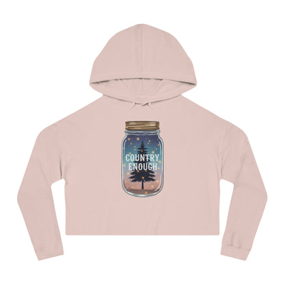 Pale pink crop hoodie with mason jar, pine trees, and stars graphic #palepink