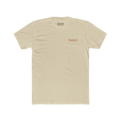 Cream t-shirt with graphic of a campfire, bird, sun, cacti, and mountains in the desert with the words roam wide #cream