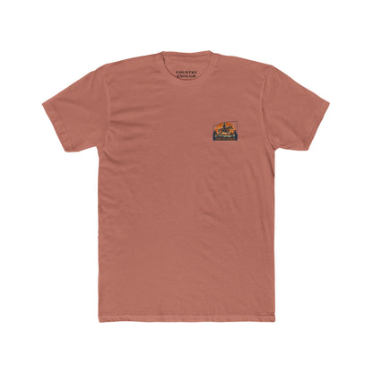 Desert Pink t-shirt with graphic design containing horse and rider, desert, mountains, and cactus #desertpink