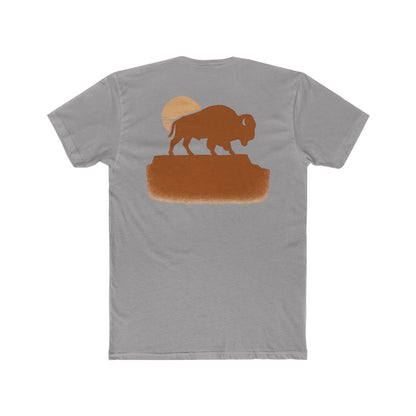 Gray t-shirt with graphic of bison atop a plateau and the sun behind #gray