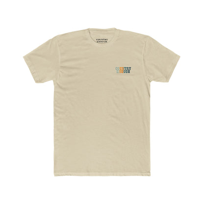 Cream t-shirt with graphic of cowboy riding through a desert landscape at different times of the day #cream