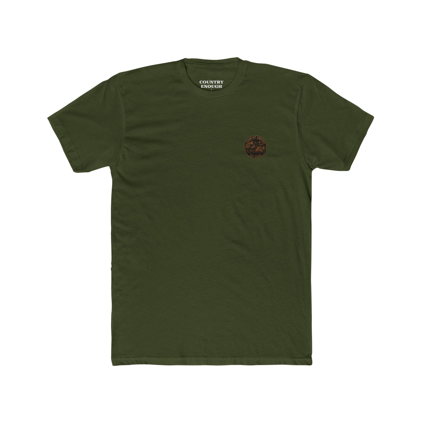 Military Green t-shirt with bison staring at a cross on the plains by the mountains #militarygreen
