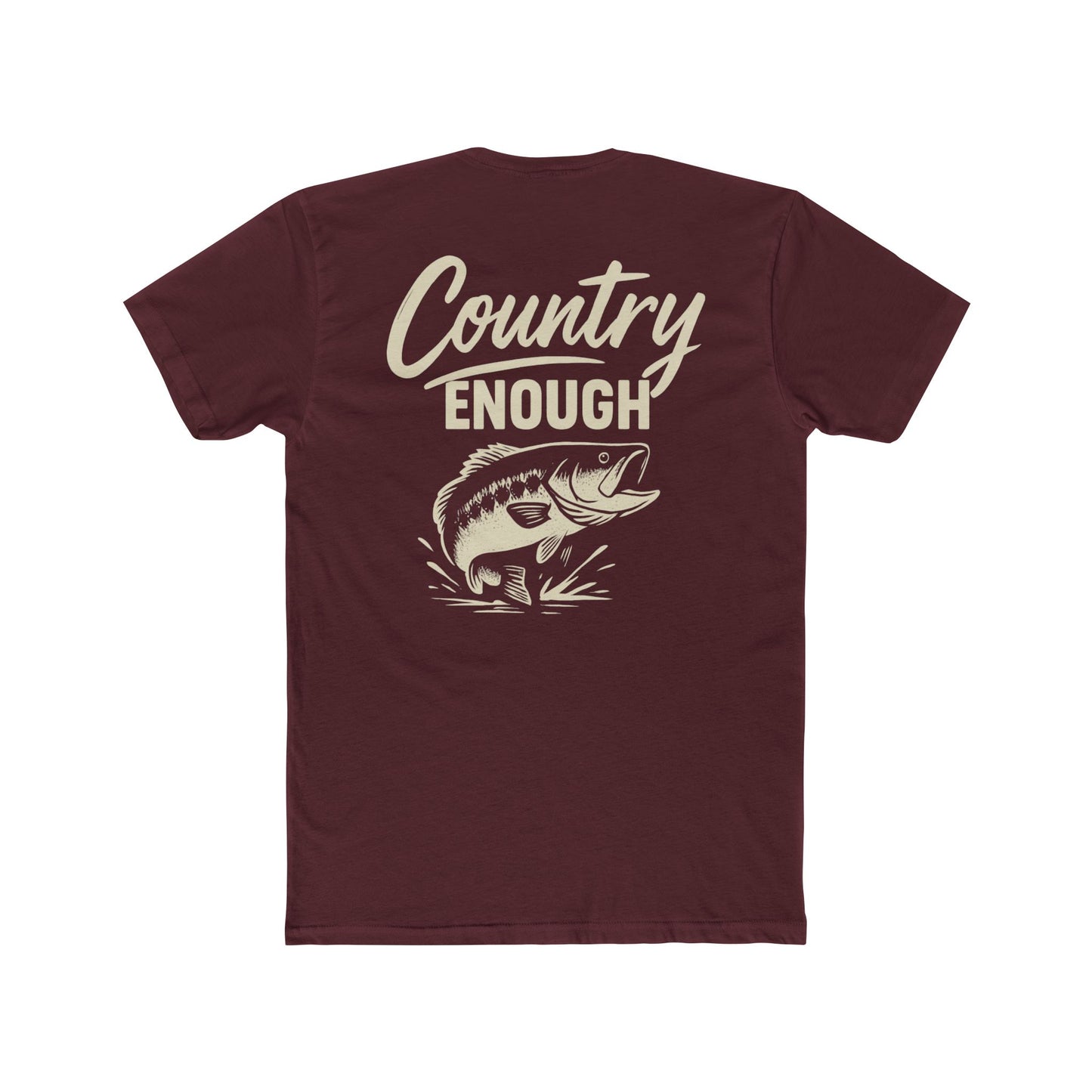 Maroon t-shirt with graphic of a leaping bass and the words country enough #maroon