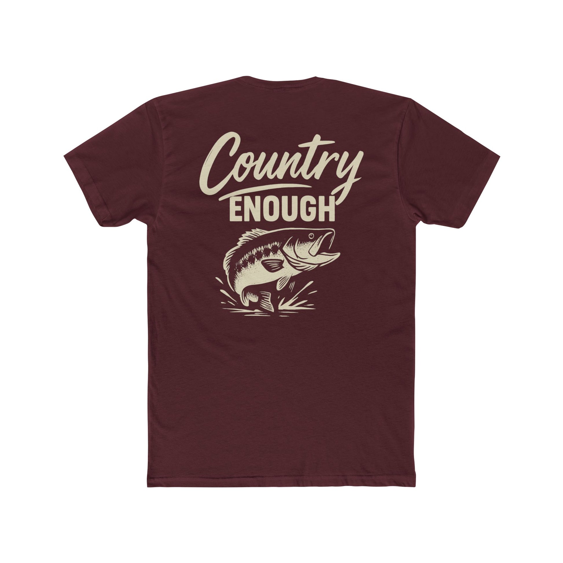 Maroon t-shirt with graphic of a leaping bass and the words country enough #maroon