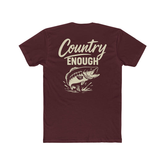 Maroon t-shirt with graphic of a leaping bass and the words country enough #maroon