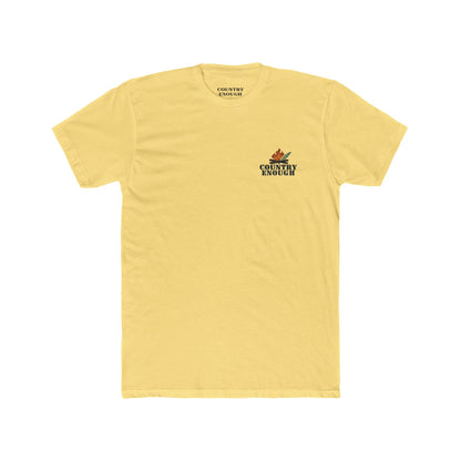 Yellow t-shirt with graphic of clouds, lightning, bird, a campfire, cacti in a desert landscape #yellow