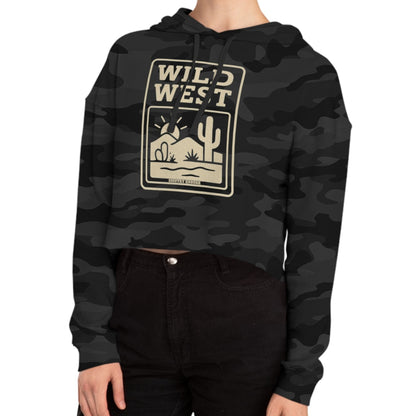 Black Camo hoodie with sunset, desert landscape, and wild west text graphic #blackcamo