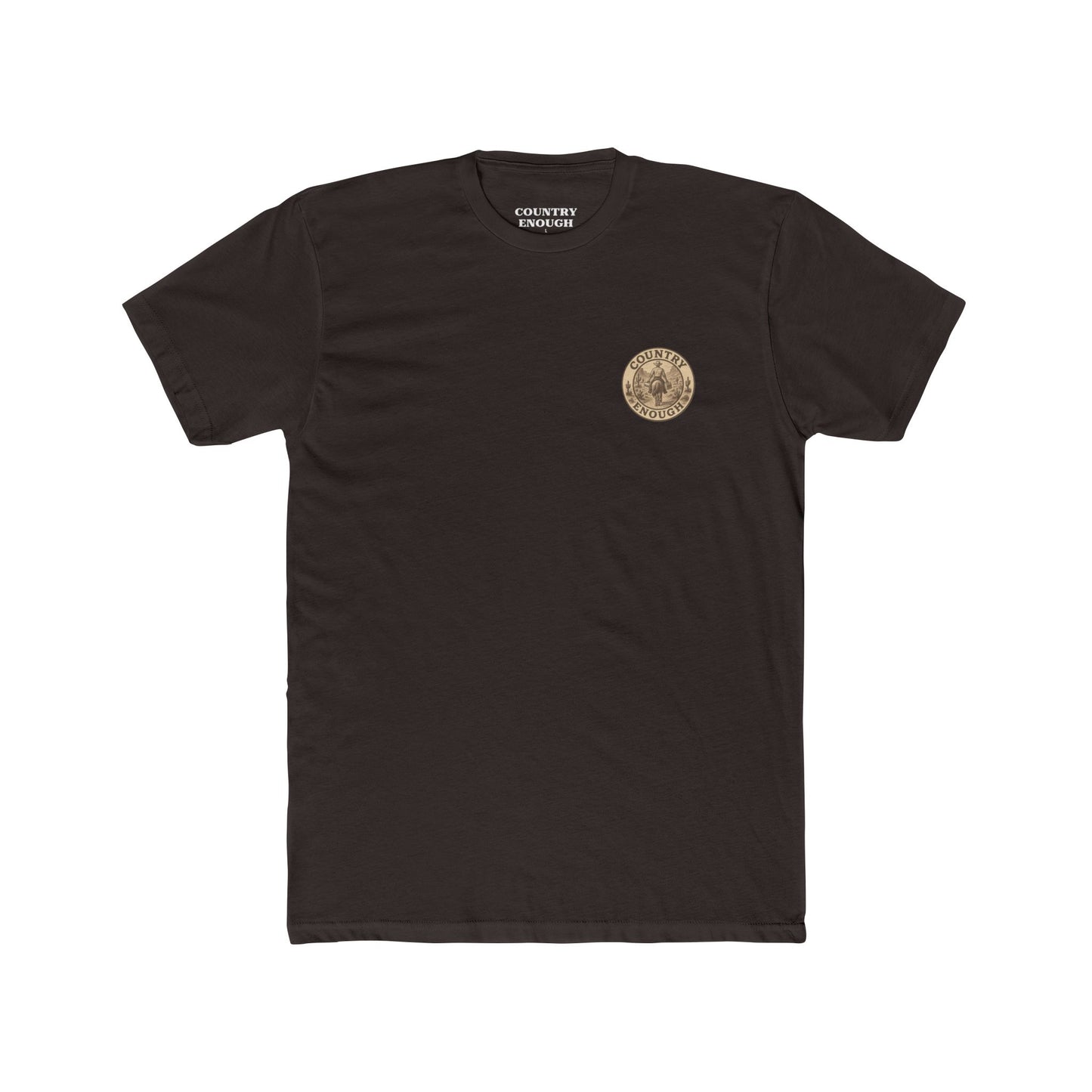 Dark Brown t-shirt with graphic of cowboy riding a horse through the desert holding two twelve packs of beer #darkbrown