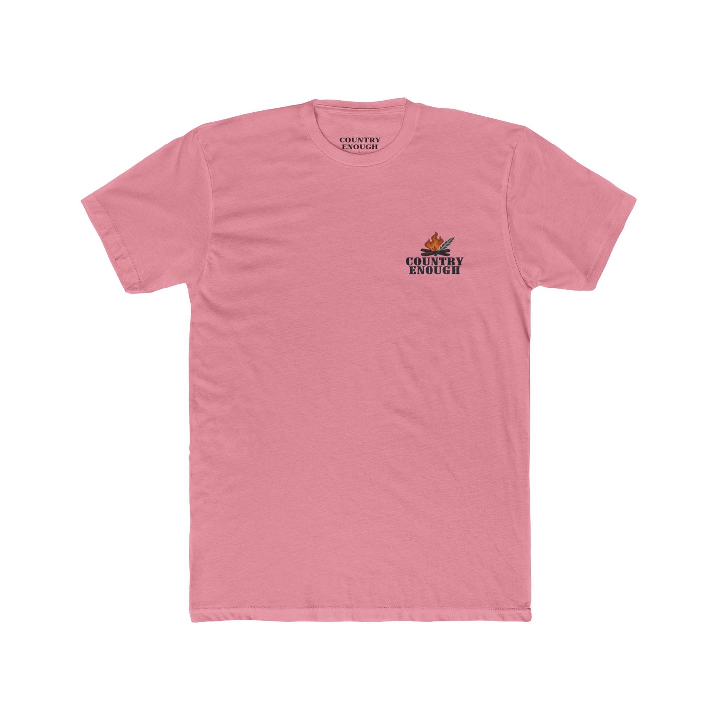 Pink t-shirt with graphic of clouds, lightning, bird, a campfire, cacti in a desert landscape #pink