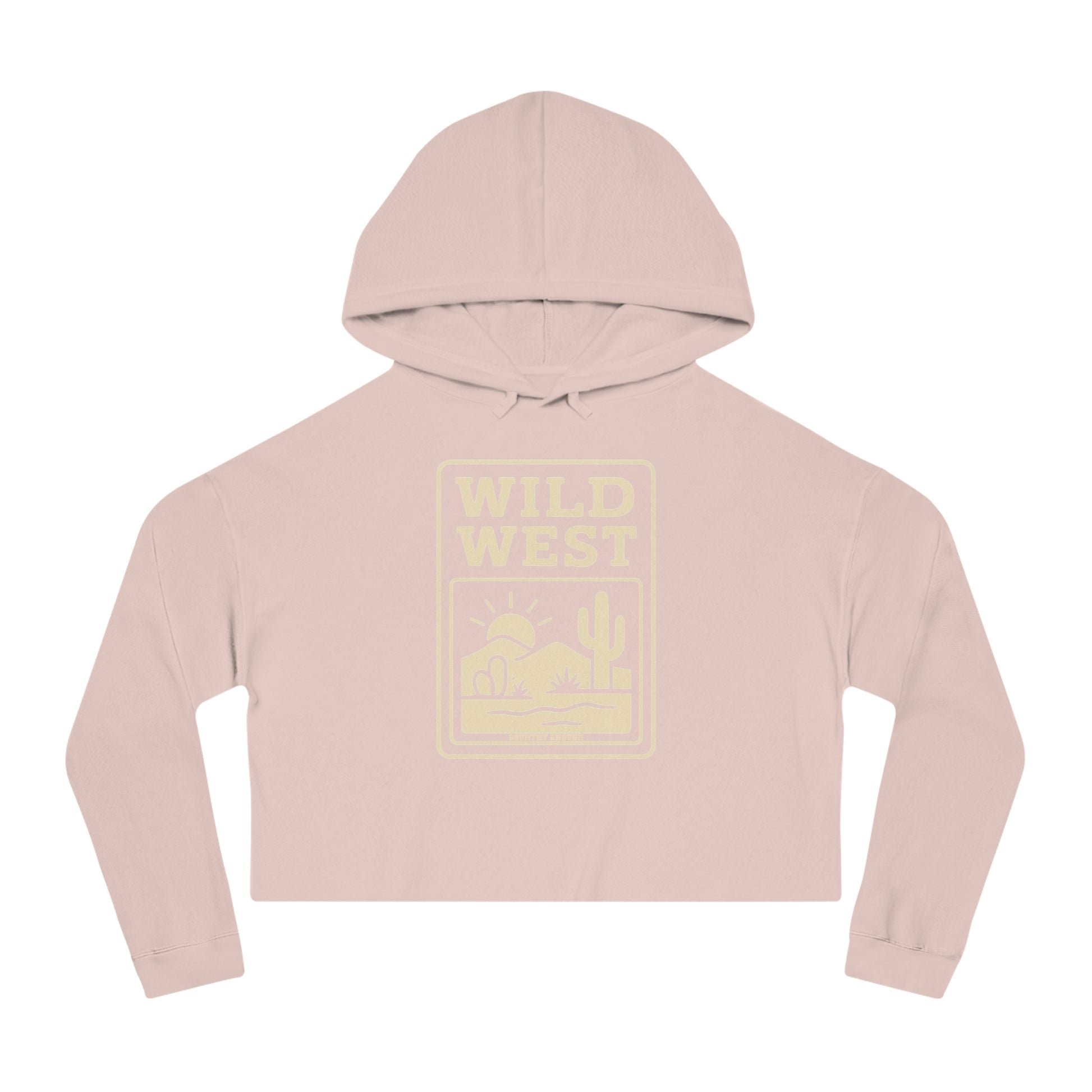 Pale Pink hoodie with sunset, desert landscape, and wild west text graphic #palepink