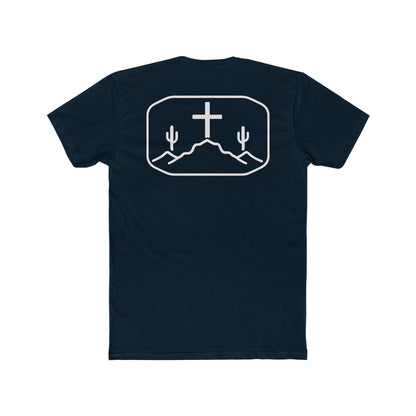 Midnight Navy t-shirt with cross, cacti, and mountains graphic #midnightnavy