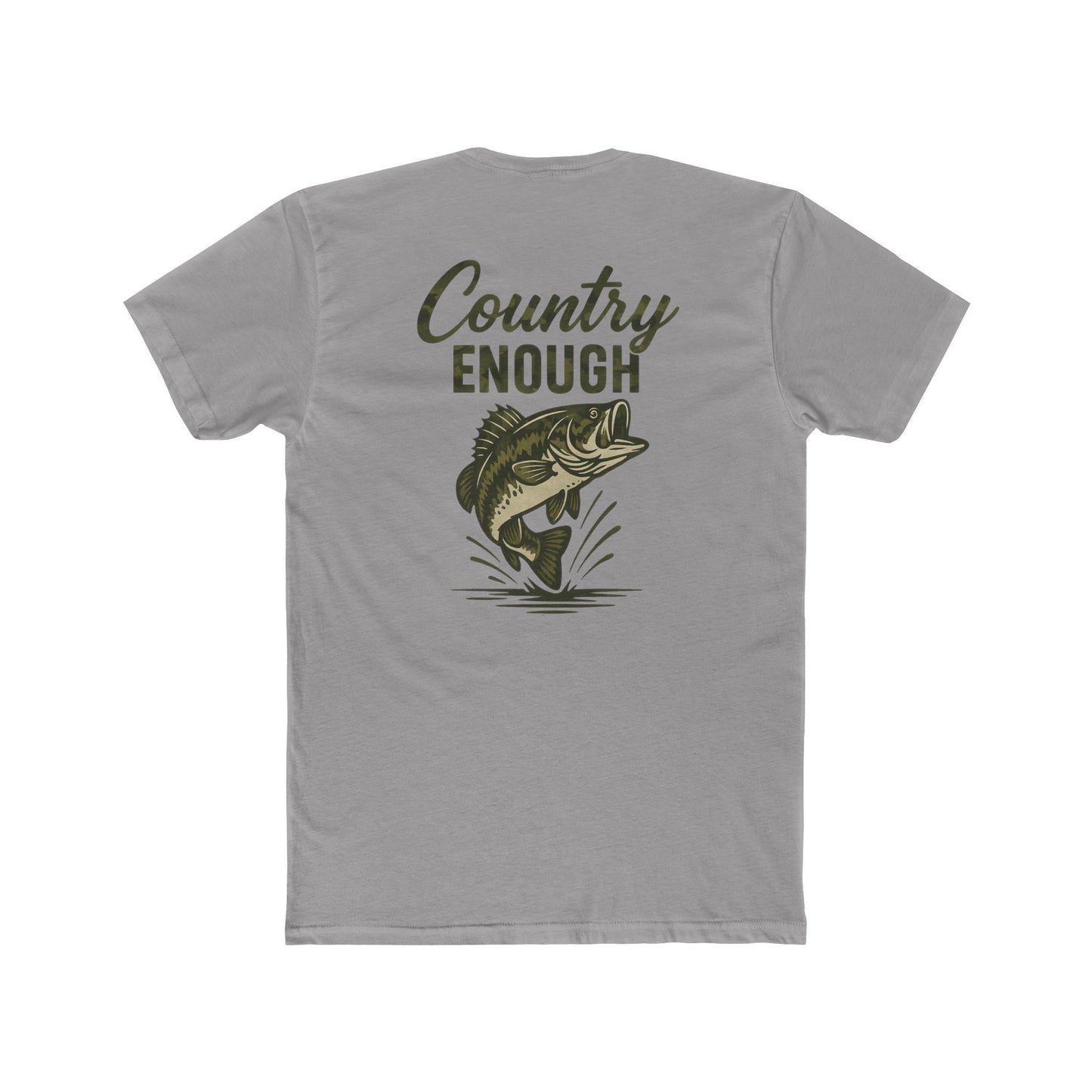 Gray t-shirt with graphic of a bass and the words country enough #gray