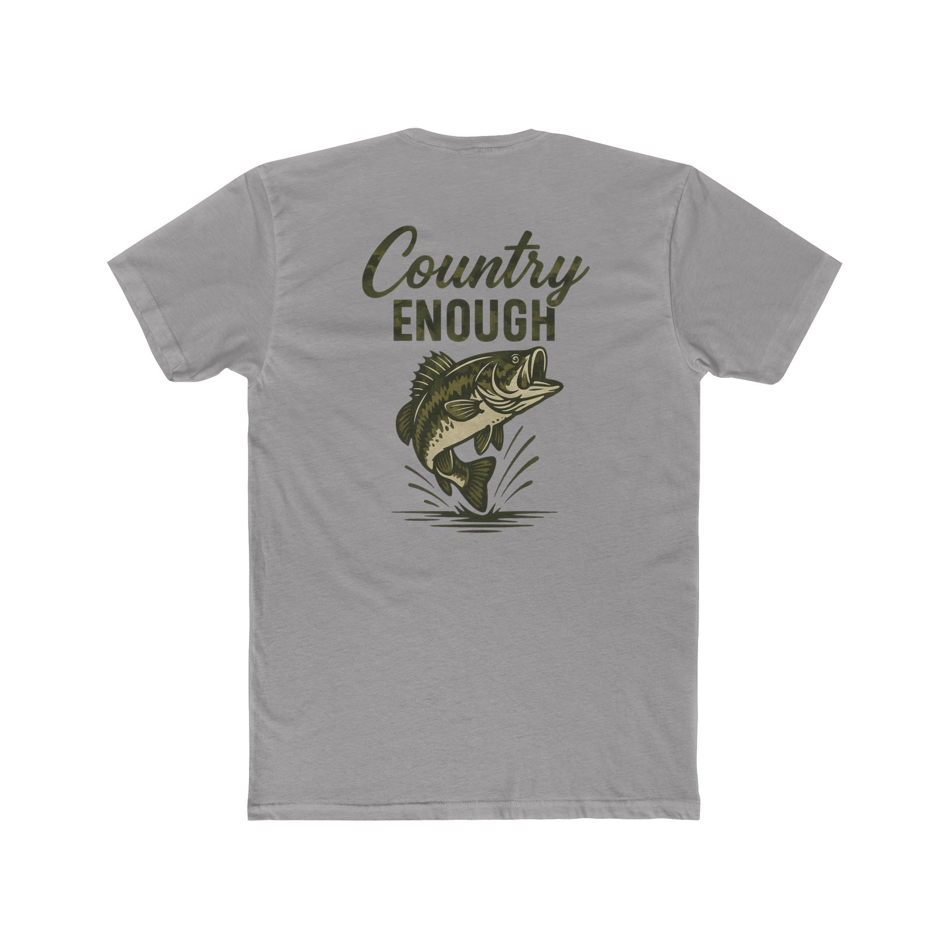 Gray t-shirt with graphic of a bass and the words country enough #gray