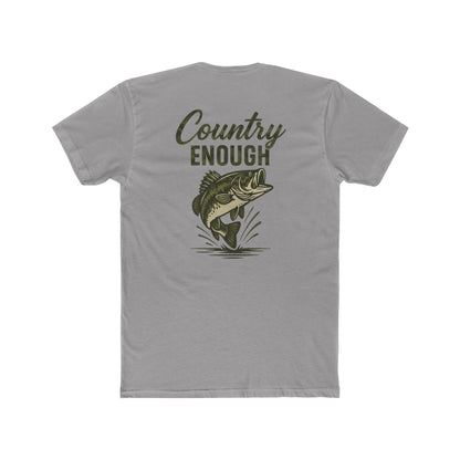 Gray t-shirt with graphic of a bass and the words country enough #gray