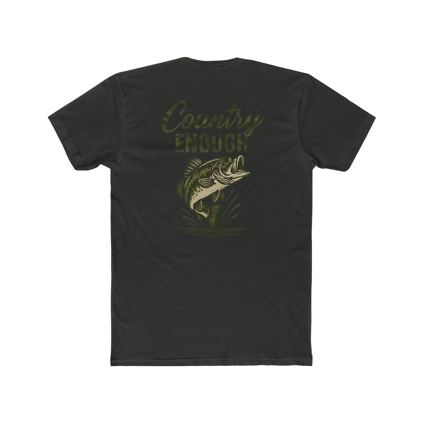 Vintage Black t-shirt with graphic of a bass and the words country enough #vintageblack