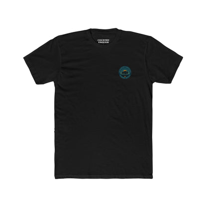 Black T-Shirt with graphic of bison, sun, mountains, and the words roam wide #black