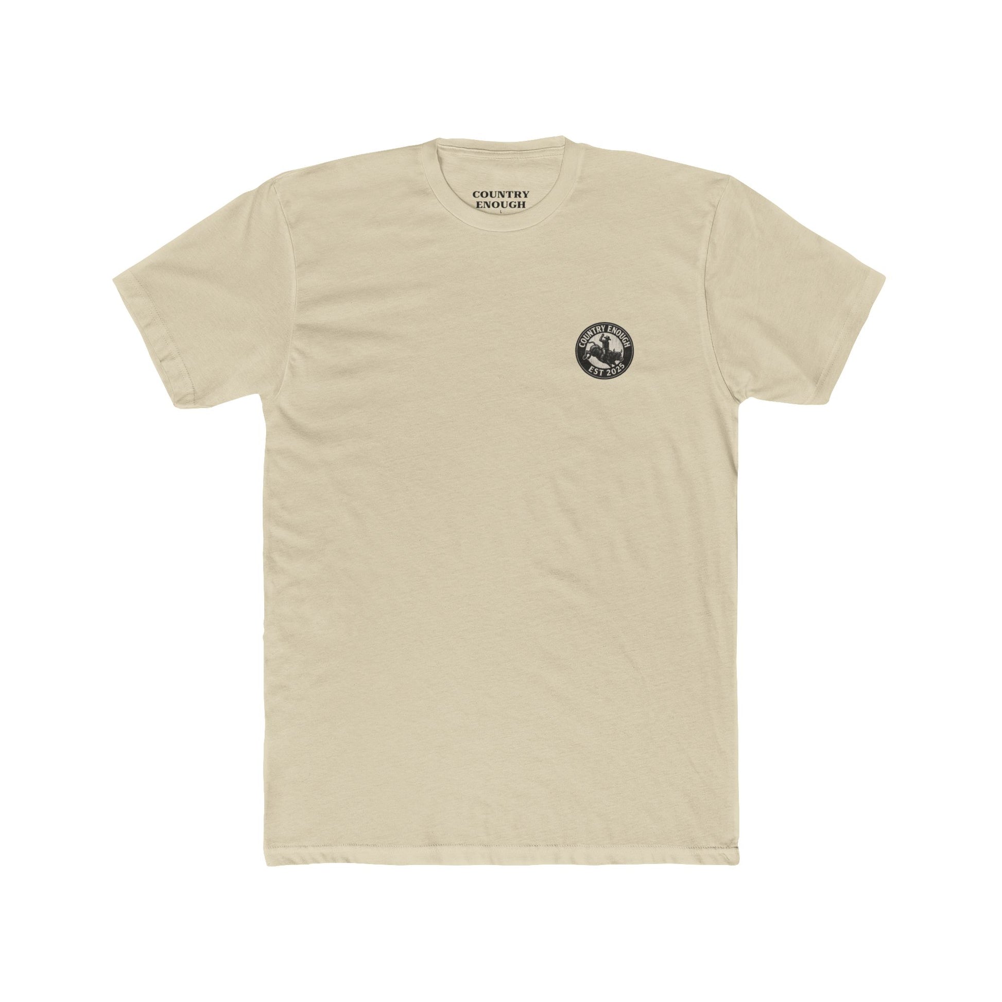 Cream t-shirt with circular graphic of a bucking bull with rider and the phrase honky tonkin' kind night #cream
