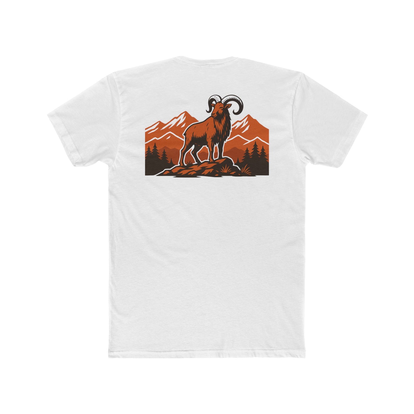White t-shirt with graphic of an aoudad in the mountains #white