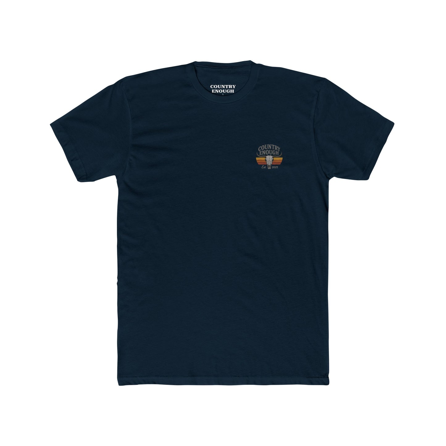 Midnight Navy t-shirt with vintage retro graphic of a bull skull and words country enough EST 2025 #midnightnavy