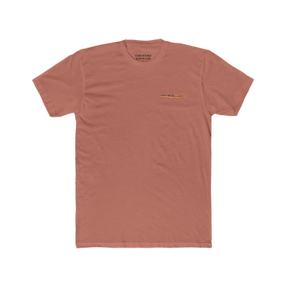 Desert Pink t-shirt with graphic of western horse and rider holding the American flag in the desert with cacti at sunset #desertpink