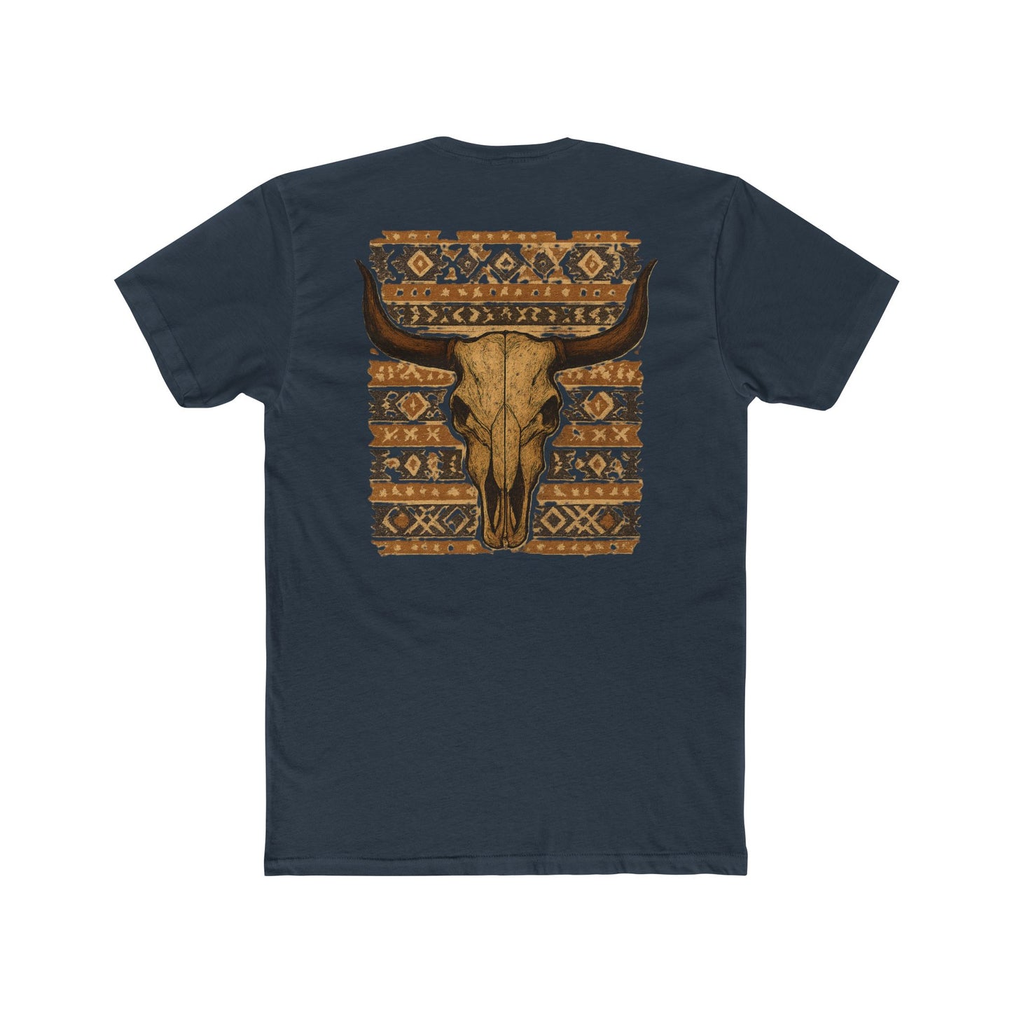 Indigo t-shirt with bull skull and aztec pattern graphic #indigo