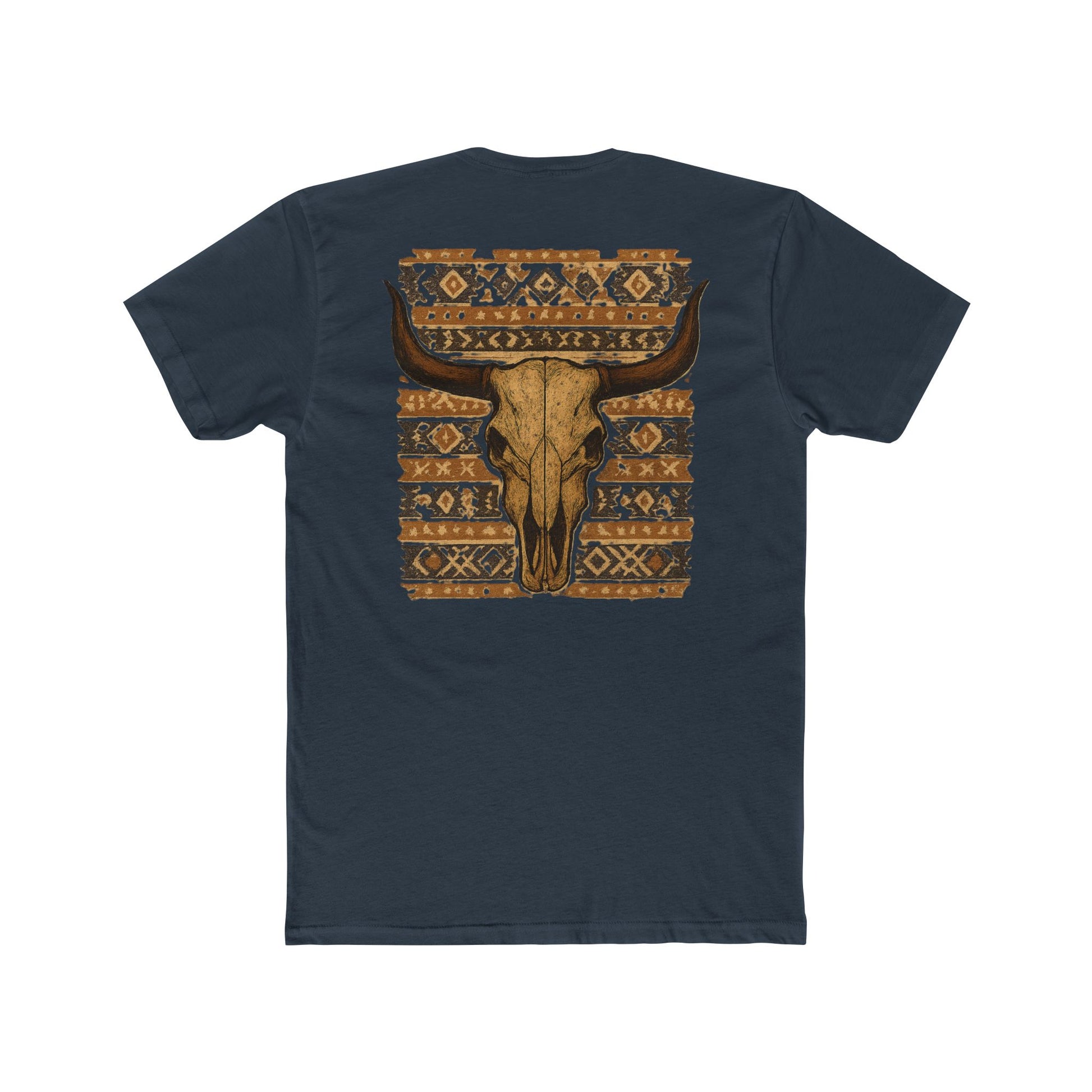Indigo t-shirt with bull skull and aztec pattern graphic #indigo