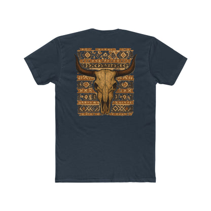 Indigo t-shirt with bull skull and aztec pattern graphic #indigo