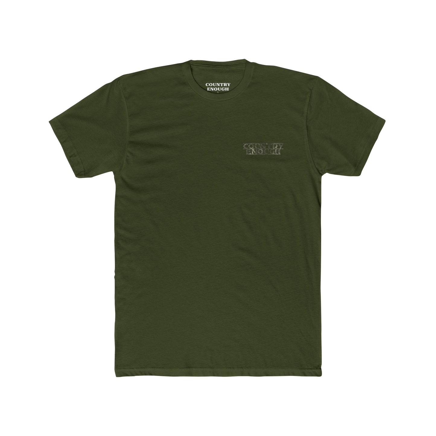 Military Green T-Shirt with graphic of desert landscape, eagle, bull skull, cacti, scorpion, sun, and words hold the range #militarygreen