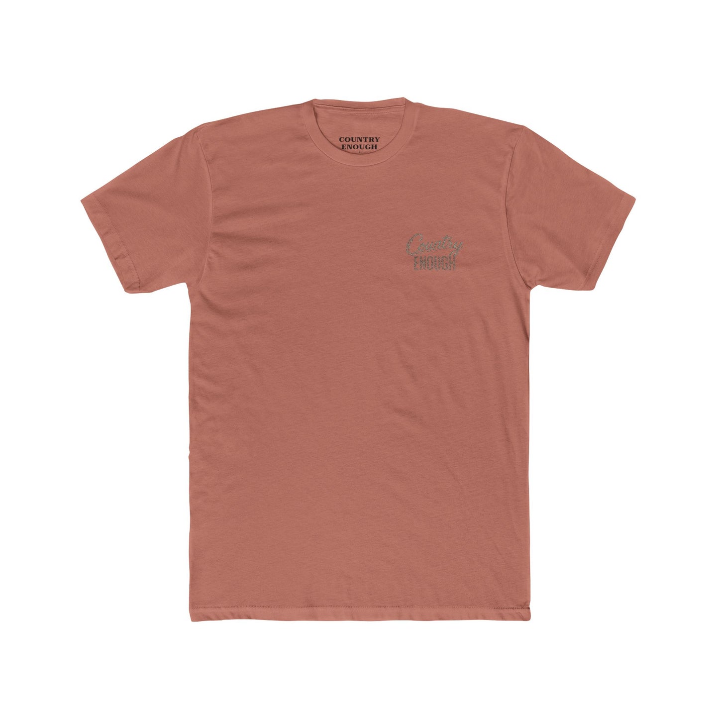 Desert Pink t-shirt with graphic of the words country enough shaped with fish #desertpink