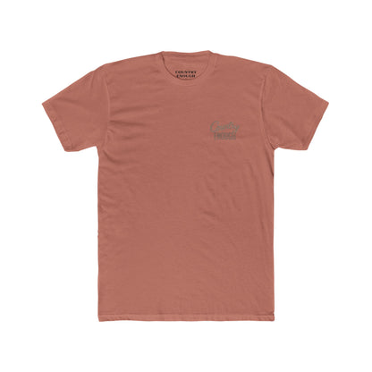 Desert Pink t-shirt with graphic of the words country enough shaped with fish #desertpink