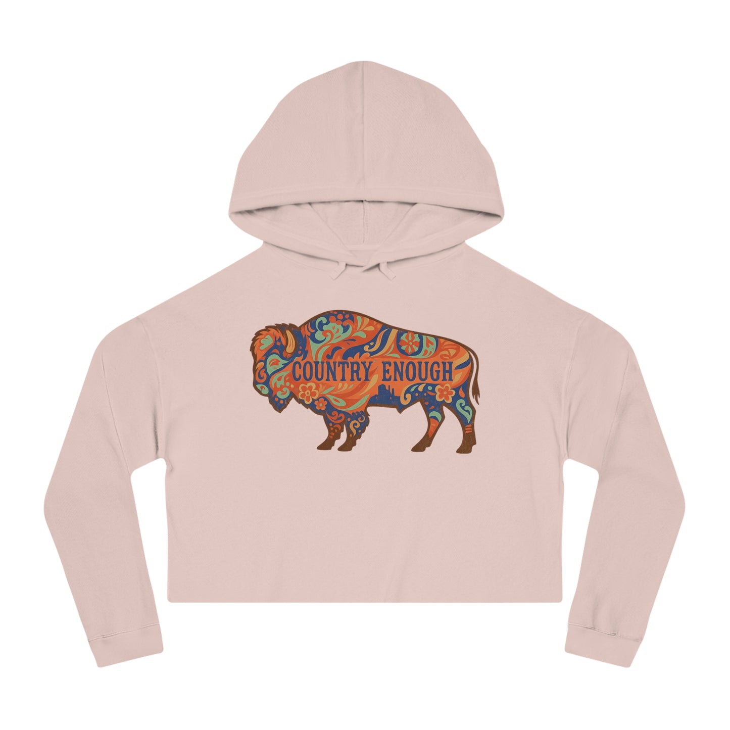 Pale Pink crop hoodie with floral bison graphic and country enough text #palepink